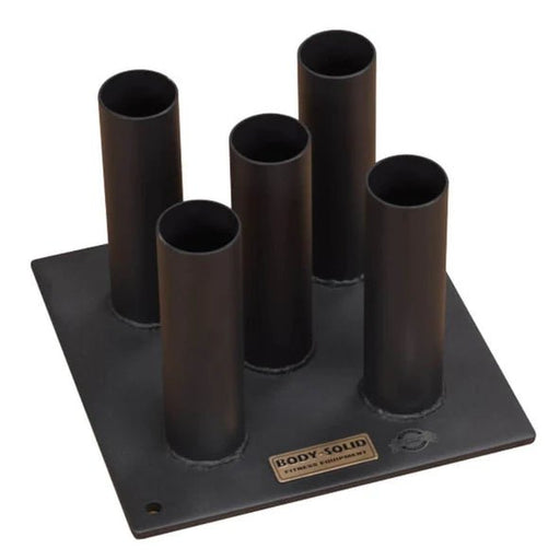 Body-Solid GOBH5 Olympic Bar Holder 5 Bar Vertical storage rack with satin black powder coat finish for gym organization.