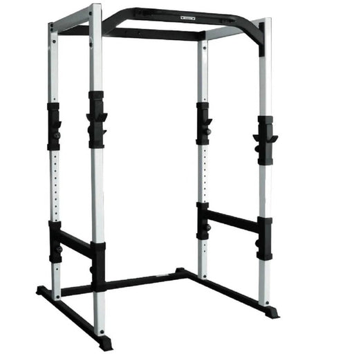 Side view of the York Barbell FTS Power Cage 48053 showcasing its sturdy frame, compact design, adjustable bar positions, and integrated chin-up bar, ideal for strength training in small spaces.