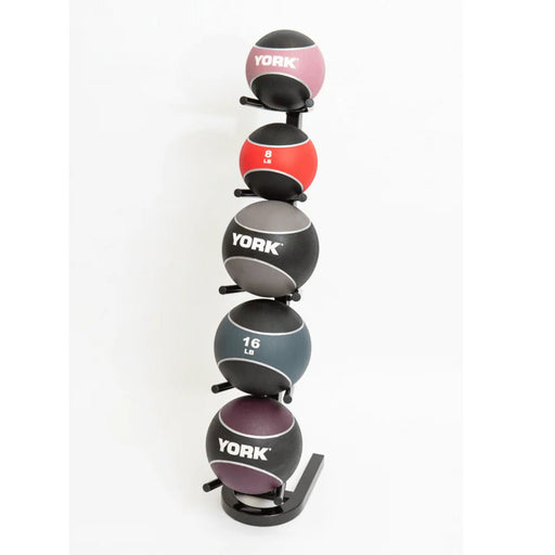 York Barbell Vertical Medicine Ball Display Stand fully loaded with medicine balls