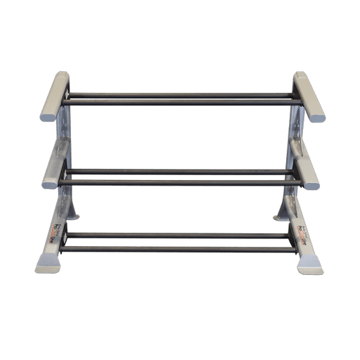 Front-facing view of the Body-Solid SDKR1000MD Three-Tier Medicine Ball Rack