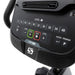 Close-up view of the bottom console of the Spirit Fitness XBR95 Recumbent Bike, displaying built-in Bluetooth speakers, resistance level controls, and direct resistance buttons