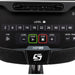 Close-up front-on view of the bottom area of the Spirit Fitness XBR95 Recumbent Bike console, highlighting the direct resistance buttons, built-in Bluetooth speakers, and control panel.