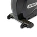 Close-up front view of the Spirit Fitness XBR95 Recumbent Bike, highlighting the transport wheels and sturdy base for easy mobility and stability.