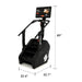 Side view from the right of the STEPR Pro+ Stair Climber, showing dimensions 52.7"L x 32.6"W x 89"H, highlighting the compact footprint and floating step design.