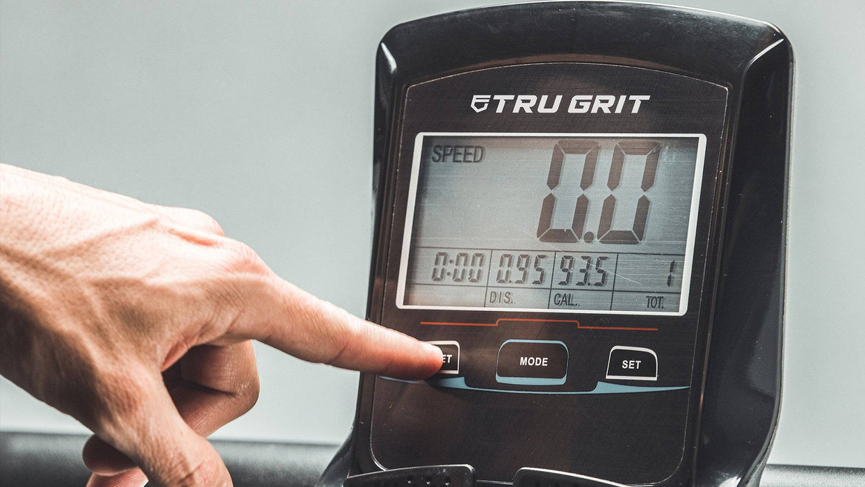 Close-up of the LCD monitor on the Tru Grit Grit Runner treadmill
