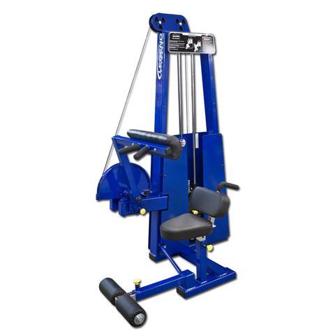 Legend Fitness Ab Crunch Machine 941 blue frame with adjustable seat, ankle rollers, and full-range crunch motion, shown on a white background.