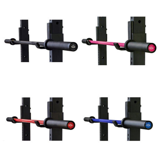 **Alt Text:** ISF Bam Bar Olympic Weightlifting Barbell with ceramic coating, featuring a 28mm shaft, medium knurling, and 10 needle bearings for smooth rotation, shown on a white background