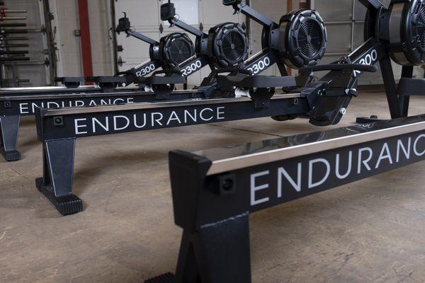 r300 rowing machine 5 models on floor viewed from back close to the ground