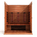 Interior of Maxxus full spectrum infrared sauna showing cedar seating and chromotherapy lighting