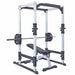 York Barbell FTS Power Cage 48053 equipped with a barbell, weight plates, and bench, demonstrating a complete strength training setup for squats, presses, and more.