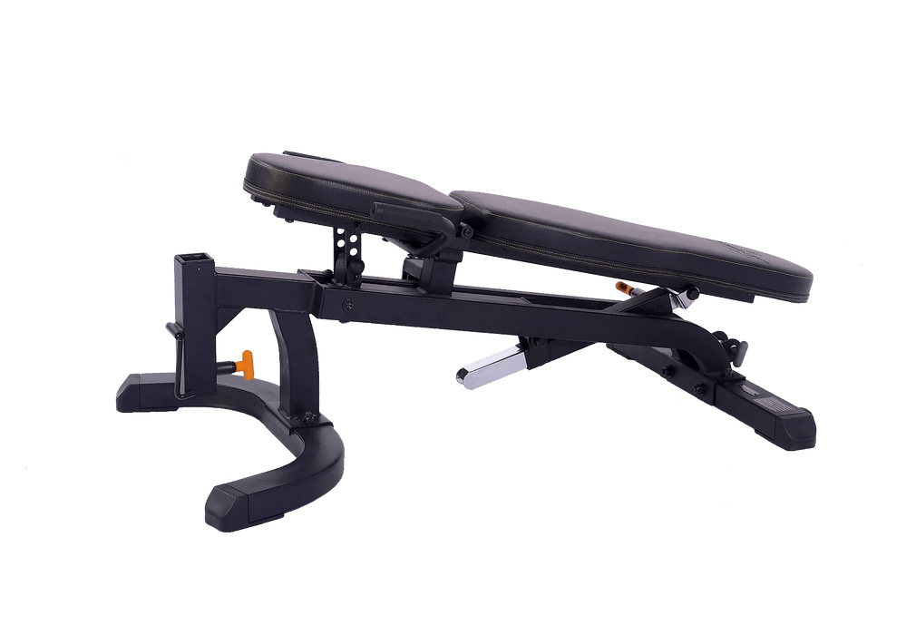 Powertec Workbench FID Bench WB-UB20 in decline position for chest and core exercises.